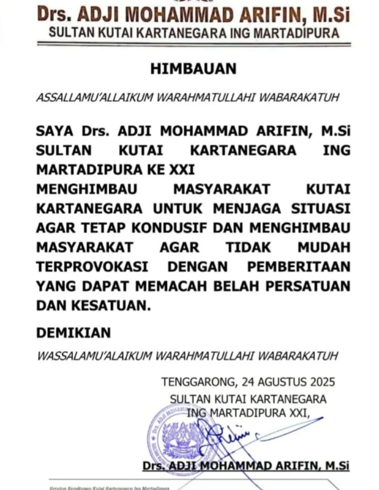Drs. Adji Mohammad Arifin, M.Si. Sultan Kartanegara ING MARTADIPURA Himbauan Kepada Warga Masyarakat Kutai Kartanegara